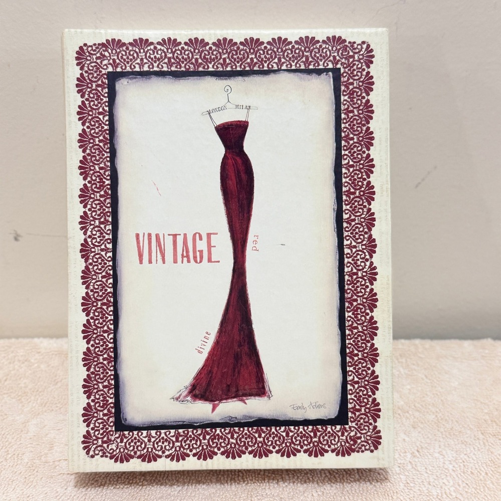 Vintage 2004 Emily Adams Fashion Note Card Set Burgundy Dress & Heels Incomplete